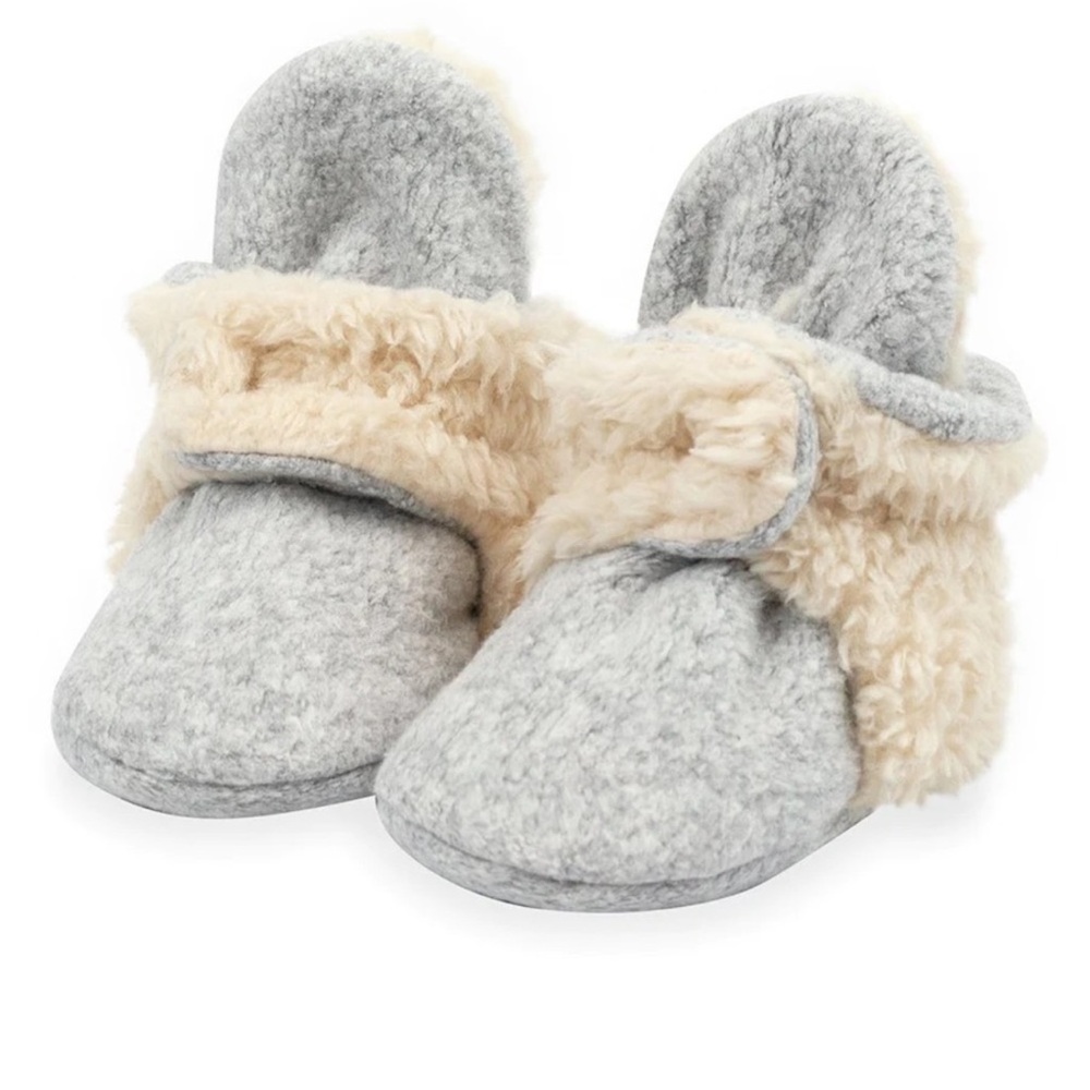 Zutanos fleece fuzzy bay bootie 0-3 months gray & cream